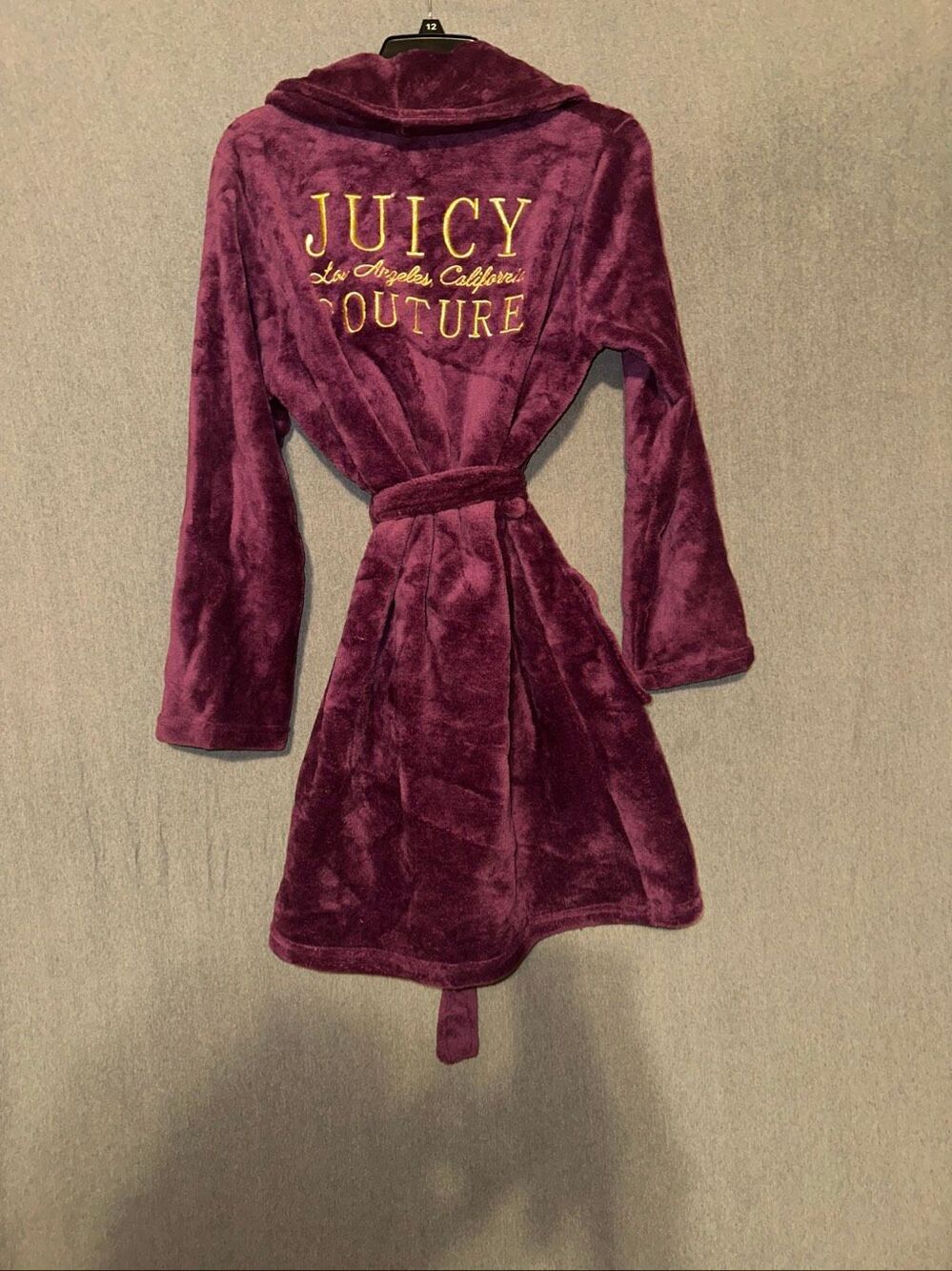 Juicy Couture Bathrobe Robe Sleepwear Plum Purple plush S/M Women embroidered wi